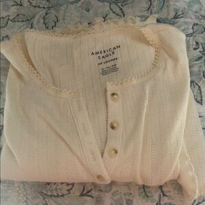 American Eagle Outfitters Button-Up Cream sleepwear